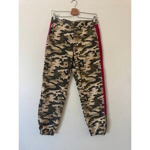 Joe's Jeans Camo Jogger Pants Red Side Stripe Ankle Zip Size 28 Green Excellent